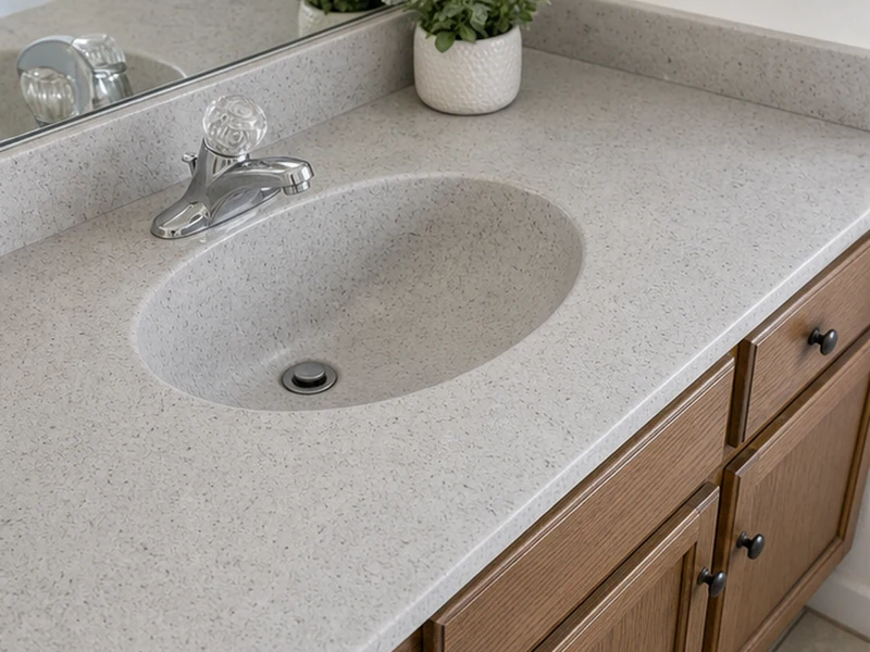 Refinished bright vanity countertop after resurfacing in a Cambrian Park home, San Jose