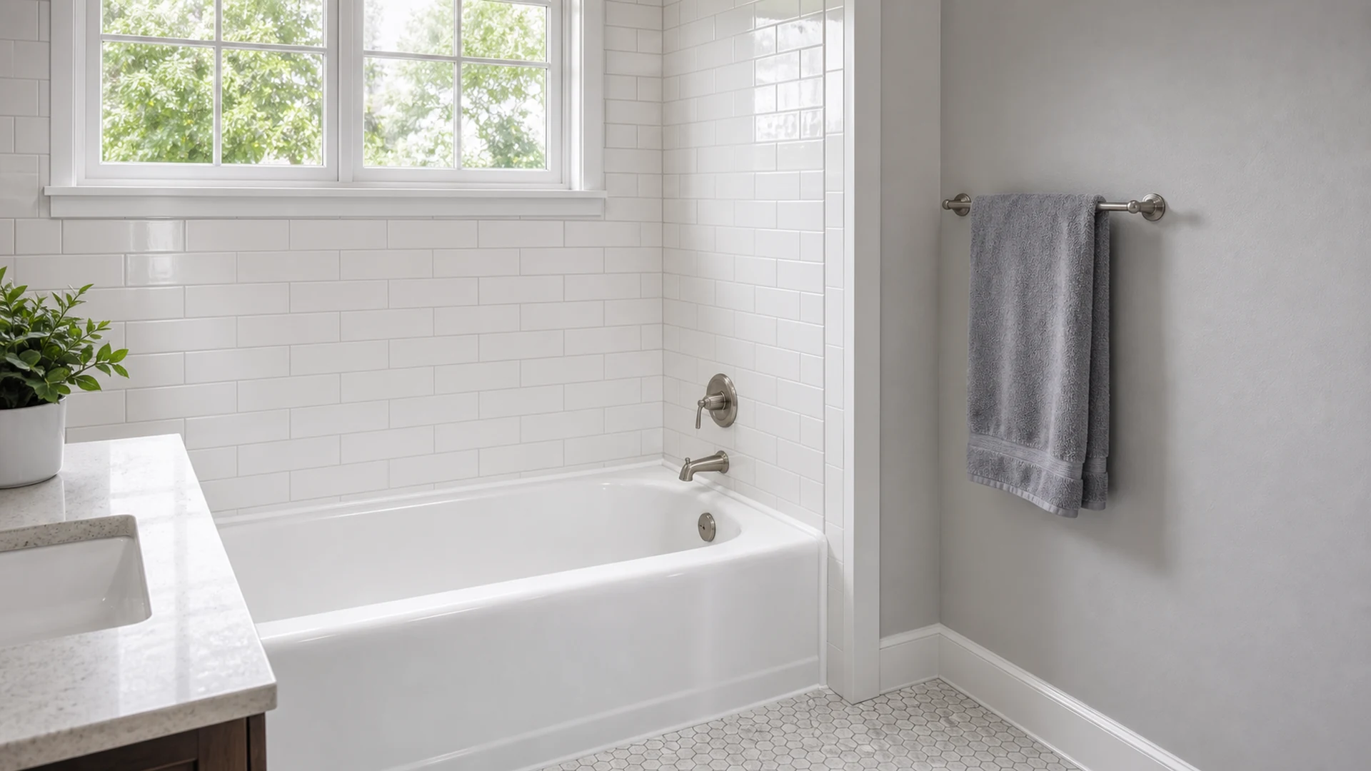 Reglazed glossy white porcelain cast-iron tub in a Willow Glen home, San Jose